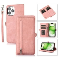 Cutyskin for iPhone 13 Pro Case Wallet, Crossbody Strap & Lanyard Magnetic Clasp with RFID Blocking [9 Card Slots] Flip Kickstand, Outerside Zipper Pocket Cover Men Women,Rosegold