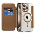 thumbnail image 1 of Cutyskin for iPhone 13 Pro Flip Wallet Case, Built-in Camera Lens Protector [Compatible with MagSafe] Plating Transparent Business PU Leather RFID Blocking Credit Card Slots Phone Case,Brown, 1 of 7