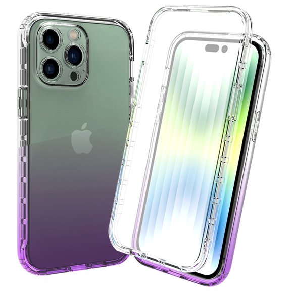 Cutyskin for iPhone 13 Pro Max Crystal Clear Case, Gradient Yellow-Resistant Phone Cover, Military Grade Shockproof Protection with Built-in Screen Protector Case for iPhone 13 Pro Max, Purple