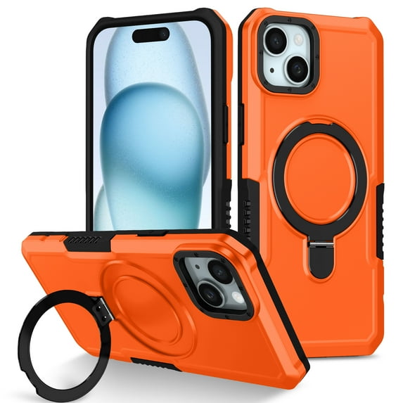 Cutyskin for iPhone 14 Case with 135° Adjustable Ring Kickstand, for Women Men, Military Drop Protection Armor Shock Absorbent Rugged Phone Case for iPhone 14, Orange