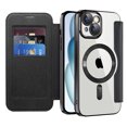 thumbnail image 1 of Cutyskin for iPhone 14 Flip Wallet Case, Built-in Camera Lens Protector [Compatible with MagSafe] Plating Transparent Business PU Leather RFID Blocking Credit Card Slots Phone Case,Black, 1 of 7