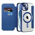 thumbnail image 1 of Cutyskin for iPhone 14 Flip Wallet Case, Built-in Camera Lens Protector [Compatible with MagSafe] Plating Transparent Business PU Leather RFID Blocking Credit Card Slots Phone Case,Darkblue, 1 of 7
