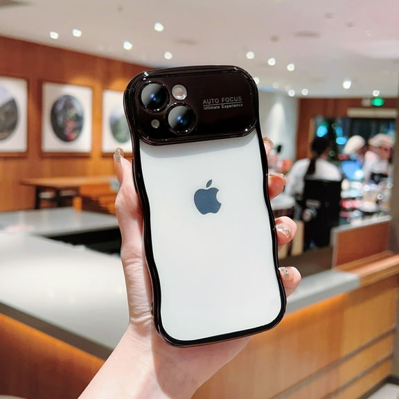 Cutyskin for iPhone 14 Plus Case for Girl Women, Cute Curly Wave Frame with Luxury Plating, Soft TPU Electroplated Edge Shockproof Full Camera Lens Film Potection Transparent Phone Case, Black