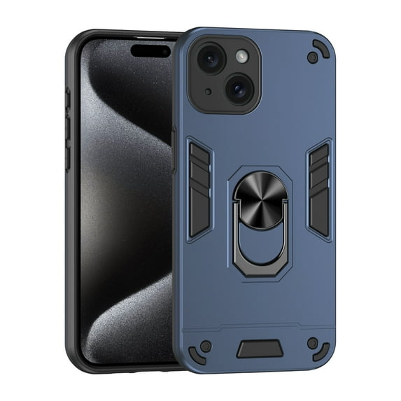 Cutyskin for iPhone 15 Plus Case, Ring Holder with Camera Lens Protection & Kickstand Military Grade Drop Tested Shockproof Heavy Duty Protective Magnetic Phone Case For iPhone 15 Plus, Navyblue