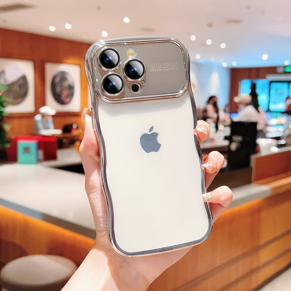 Cutyskin for iPhone 15 Pro Case for Girl Women, Cute Curly Wave Frame with Luxury Plating, Soft TPU Electroplated Edge Shockproof Full Camera Lens Film Potection Transparent Phone Case, Silver