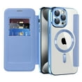 thumbnail image 1 of Cutyskin for iPhone 15 Pro Flip Wallet Case, Built-in Camera Lens Protector [Compatible with MagSafe] Plating Transparent Business PU Leather RFID Blocking Credit Card Slots Phone Case,Blue, 1 of 7