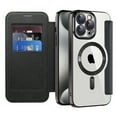 thumbnail image 1 of Cutyskin for iPhone 15 Pro Flip Wallet Case, Built-in Camera Lens Protector [Compatible with MagSafe] Plating Transparent Business PU Leather RFID Blocking Credit Card Slots Phone Case,Black, 1 of 7