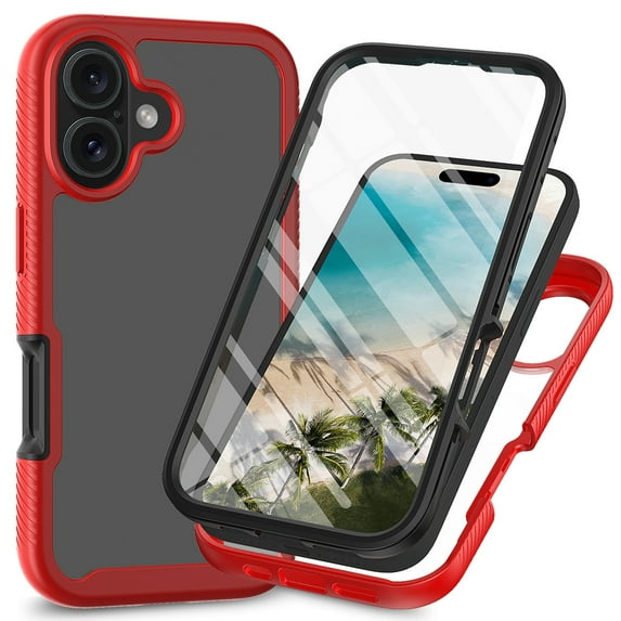 Cutyskin for iPhone 16 Plus Case, with Built in Screen Protector Heavy Duty Drop Protection, 2 in 1 Full Body Rugged Shockproof Dust Proof Dual Layer Tough Protective Phone Cover, Red