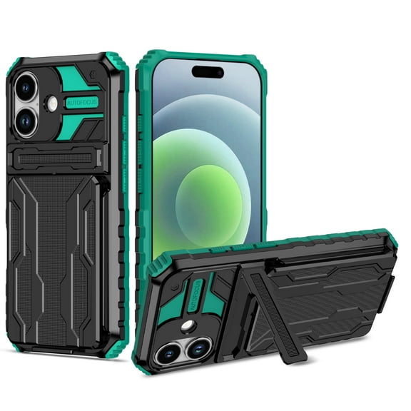 Cutyskin iPhone 17 Armor Case with Hidden Card Holder Detachable Wallet Cover, Built-in Kickstand, Camera Lens Protection, Tough Rugged Shockproof Phone Case,Darkgreen