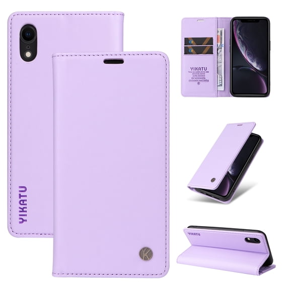 Cutyskin for iPhone XR Case Wallet Card Holders-Premium Leather RFID Blocking Flip Book Cover [Shockproof TPU Shell] Folio Magnetic Closure Luxury Phone Case Kickstand Women Men,Purple