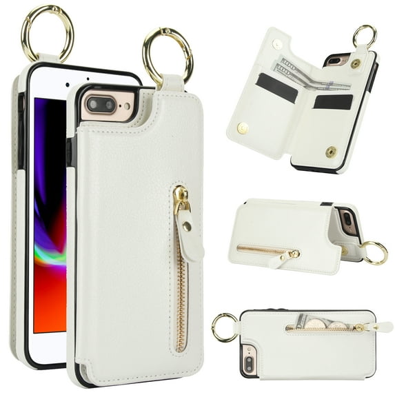 Cutyskin for iPhone XS / X Wallet Case【RFID Blocking】 with Card Holder Cash Pocket Zipper Bills Slot, Soft PU Leather Magnetic Back Folio Kickstand, Finger Ring Holder Hook Phone Case, White