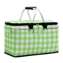 Cuxi Insulated Picnic Basket, Portable Cooler Tote with Ice Pack Compartment, Leak-Proof Outdoor Lunch Bag for Beach Camping, Foldable, Basket Green