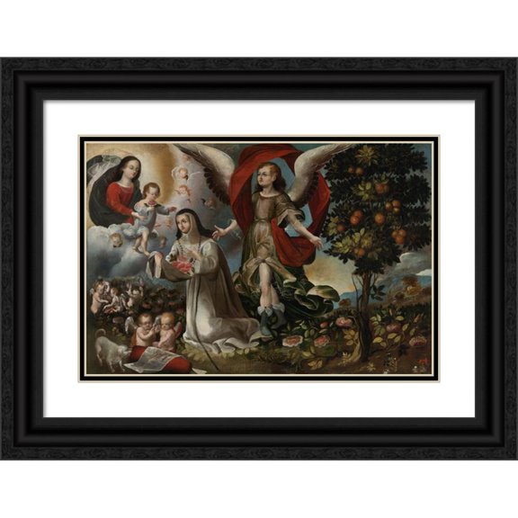 Cuzco School 24x17 Black Ornate Framed Double Matted Museum Art Print Titled: Santa Rosa De Lima (18th Century)