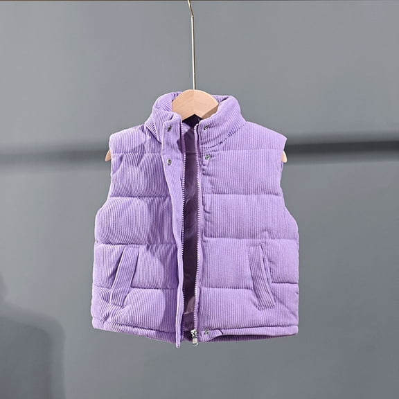Cuzibr Boys Jacket Solid Color Corduroy Quilted Sleeveless Vest Stand Collar Thermal Padded Cozy Soft Zipper Button Windproof Waistcoat Kids Outwear,Purple,3-4 Years