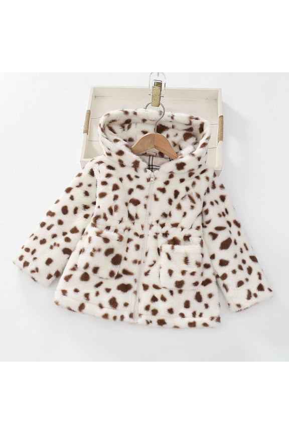 Boys Winter Jacket Plush Thermal Leopard Hooded Windproof Coat Full Zipper Up High Waist Fuzzy Thicken Warm Jackets With Pockets Kids Outwear,White,18-24 Months