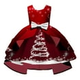 thumbnail image 1 of Cuzibr Girls Christmas Dress Sleeveless Round Neck Sparkly Santa Deer Snowman Christmas Pattern A-Line Dress Party Prom Formal Gowns Outfits Casual Winter Dresses,Red,4-5 Years, 1 of 3