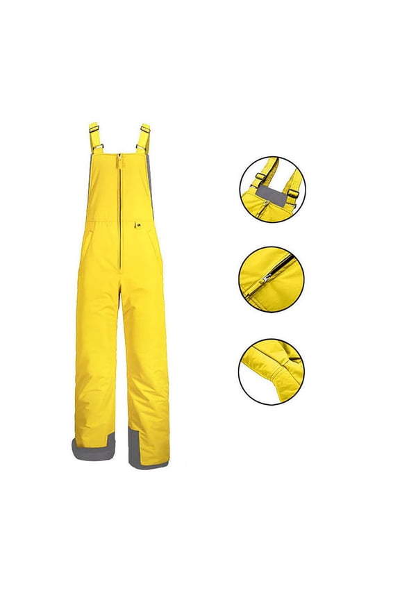Girls Fall Jacket Windproof Ski Suspender Trousers Thick Lined Thermal Solid Colro Zip Up Cargo Snowboarding Salopettes Adjustable Strap Winter Snow Coats,Yellow,10-12 Years