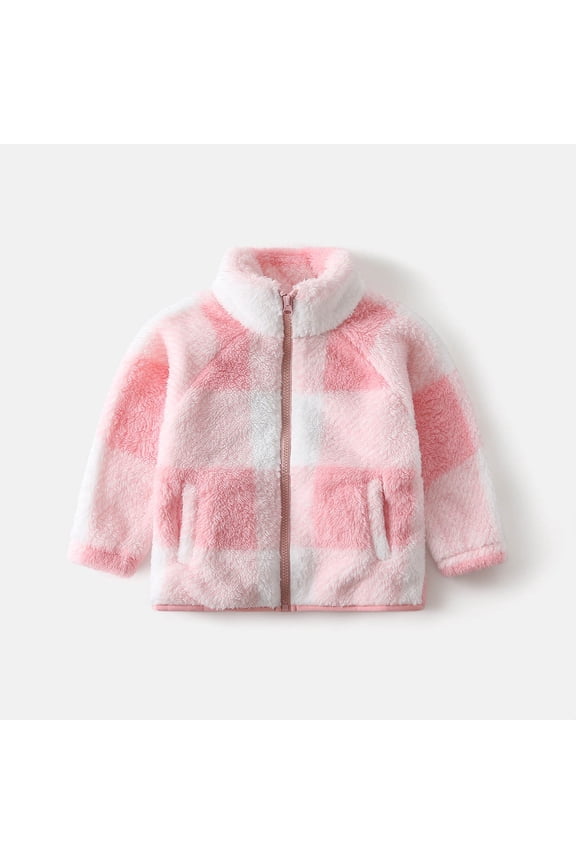 Girls Puffer Jacket Soft Cozy Plush Wool Coat Striped Camouflage Leopard Stand Collar Thermal Jacket Zipper Up Long Sleeve Winter Snow Coats,Pink3,4-5 Years