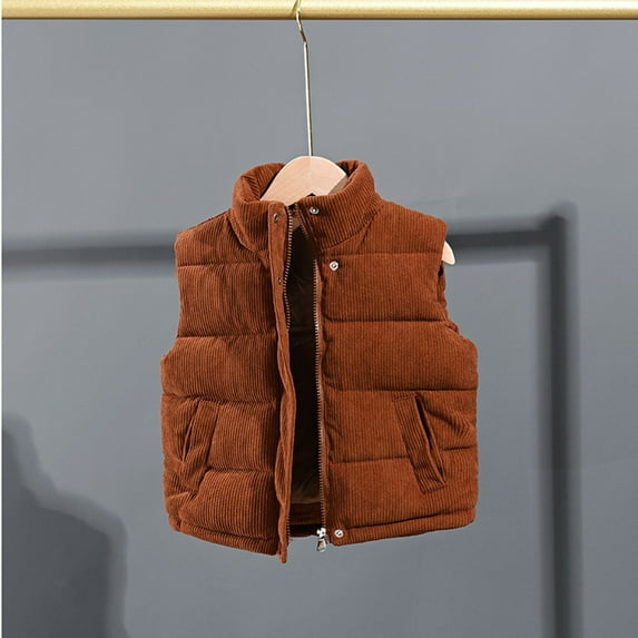 Cuzibr Girls Puffer Jacket Solid Color Corduroy Quilted Sleeveless Vest Stand Collar Thermal Padded Cozy Soft Zipper Button Windproof Waistcoat Winter Coat,Red,10-11 Years