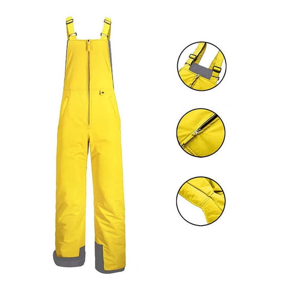 Cuzibr Girls Puffer Jacket Windproof Ski Suspender Trousers Thick Lined Thermal Solid Colro Zip Up Cargo Snowboarding Salopettes Adjustable Strap Snow Outwear,Yellow,8-10 Years