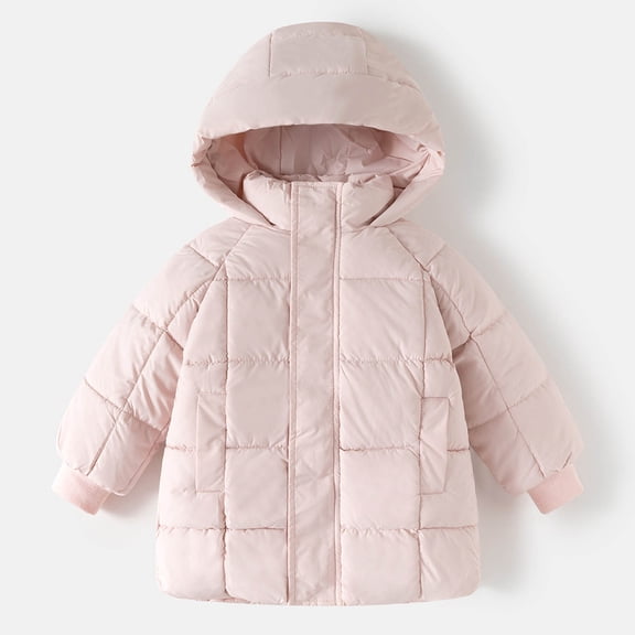 Cuzibr Girls Winter Coats Warm Thick Lined Down Hooded Long Sown Jacket Quilted Solid Color Long Sleeve Cozy Soft Snow Outwear,Pink,9-10 Years