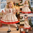 thumbnail image 1 of Cuzibr Girls Winter Dress Short Sleeve Plaid Lace Trim Puff Sleeve Embroidery Ruffler Back Bow Mesh Pageant Princess Tutu Dress Wedding Xmas Party Gowns Casual Sundress,Beige,12-18 Months, 1 of 9