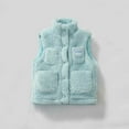 thumbnail image 1 of Cuzibr Girls Winter Jacket Fuzzy Thermal Sleeveless Vest Coat Solid Color Stand Collar Zipper Thick Plush Lined Windproof Waistcoat With Pockets Winter Outwear,Mint Green,2-3 Years, 1 of 3