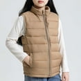 thumbnail image 1 of Cuzibr Girls Winter Jacket Lightweight Quilted Vest Sleeveless Jacket Stand Collar Solid Color Thick Padded Thermal Waistcoat Snow Outwear,Coffee,11-12 Years, 1 of 7