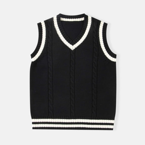 Cuzibr Toddler Boys Girls Lattic Prints Warm Knitted Sweater Sleeveless V-Neck Tops Knitwear Cardigan Vest Leisure Dailywear For Child,Black,18-24 Months