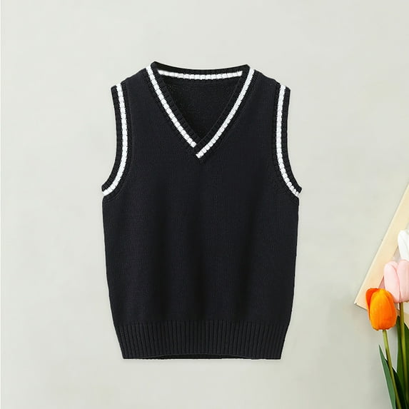 Cuzibr Toddler Boys Girls Lattic Prints Warm Knitted Sweater Sleeveless V-Neck Tops Knitwear Cardigan Vest Leisure Dailywear For Child,Navy,3-4 Years