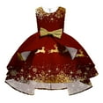 thumbnail image 1 of Cuzibr Toddler Christmas Dress Sleeveless Round Neck Sparkly Santa Deer Snowman Christmas Pattern A-Line Dress Party Prom Formal Gowns Outfits Casual Fall Winter Dresses For Girls,Brick Red,5-6 Years, 1 of 3