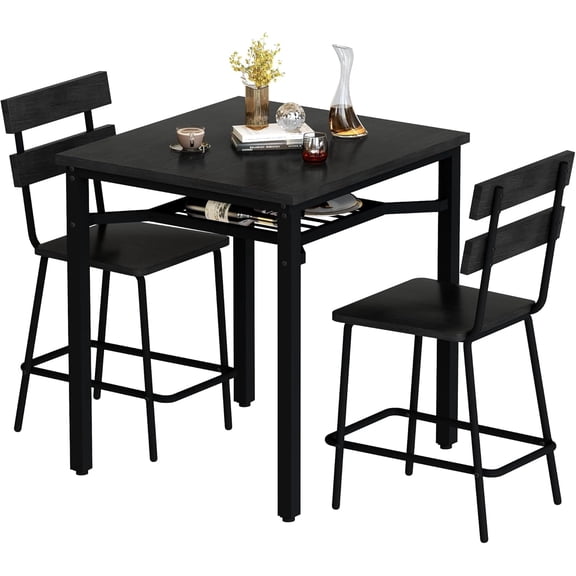 Cvortll 3-Piece Dining Table Set for 2,Wooden Farmhouse Dining Table with Storage,Square Kitchen Table Set for Dining Room,Small Space