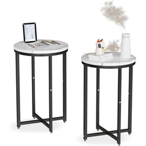 Cvortll Round Side Table Set of 2,Faux Marble White Round End Table,Modern Home Decor Accent Tables for Small Spaces,Living Room,Bedroom