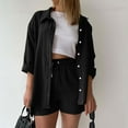 thumbnail image 1 of Cxenplz 2 Piece Summer Outfits for Women Set Oversized Wrinkle Long Sleeve Button Down Shirts and Drawstring Shorts Beach Outfit Sets, 1 of 6