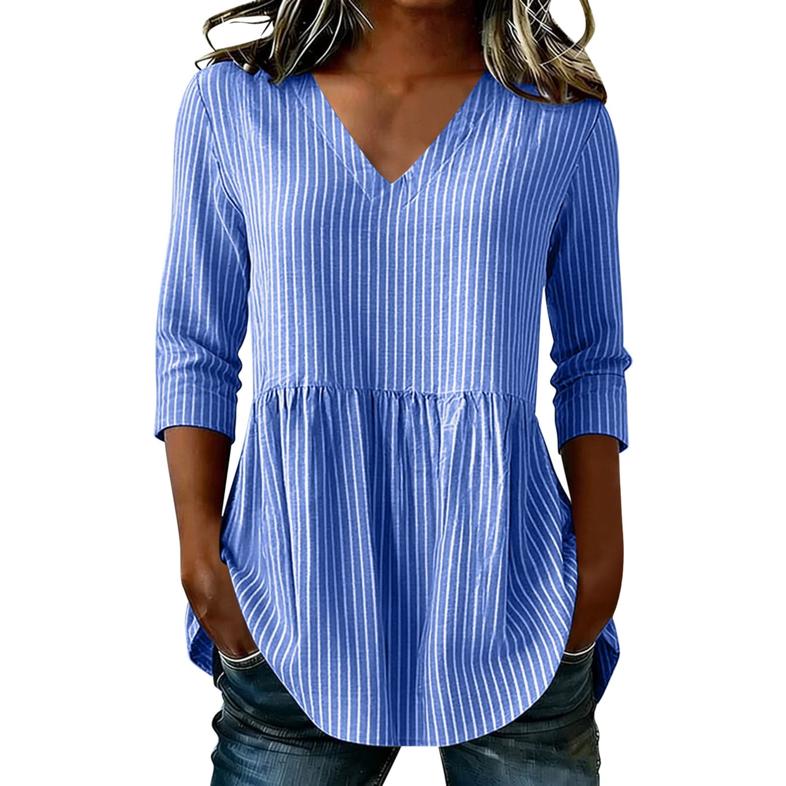 Cxenplz 3/4 Length Sleeve Womens Tops Dressy Casual Fashion Clothing V ...