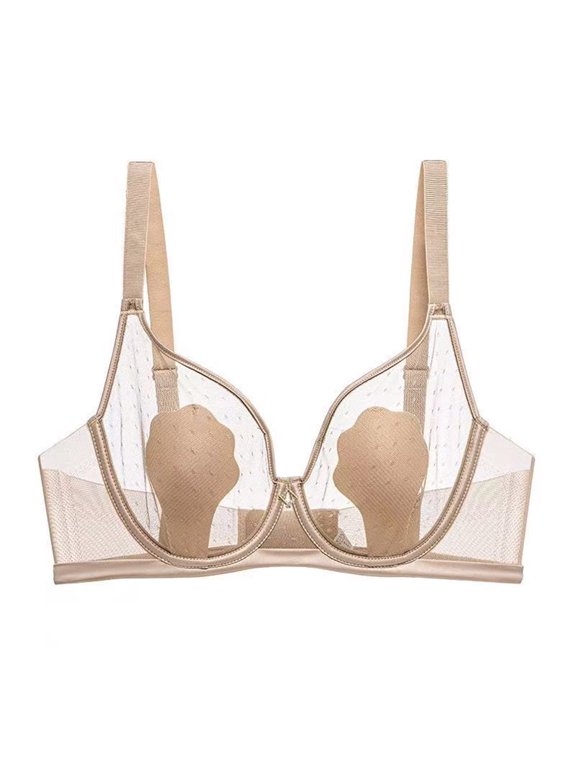 Bras for Women Sheer Mesh with Anti-Nipple Show Cup See Through Bralette Soft Steel Ring Thin Clear Brassiere