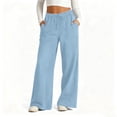 thumbnail image 1 of Cxenplz Faux Denim Wide Leg Pants for Women Casual High Waisted Straight Loose High Elasticity Jeans with Pockets, 1 of 9
