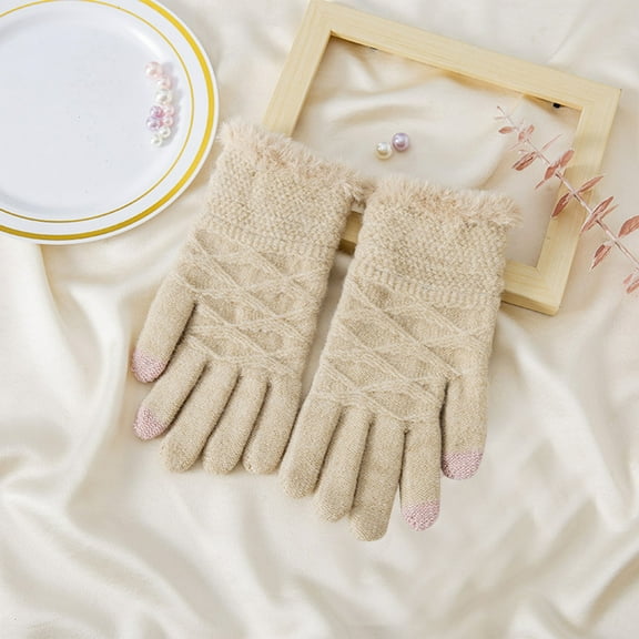 Cxenplz Knitted Gloves for Women Winter Warm Full Finger Gloves for Ladies Soft Stretchy Cold Weather Gloves for Teen Girl
