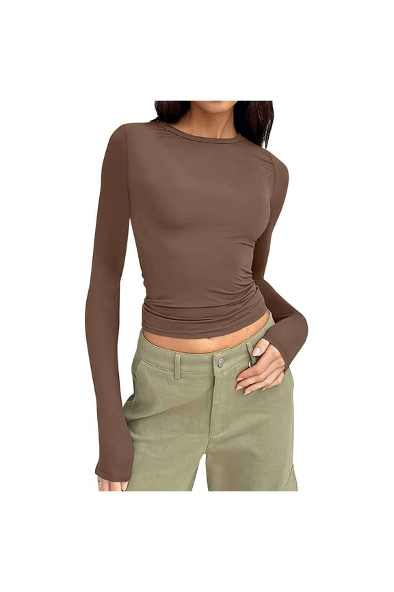 Long Sleeve Shirts for Women Tight Fitted Workout Cute Going Out Basic Tops Teen Girls Fall Trendy 2025