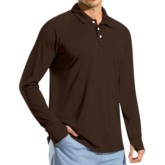 Cxenplz Men's Shirt Long Sleeve Golf Shirts Quick Dry Sun Protection Lightweight 3-Button Performance Work Fishing Athletic Tops