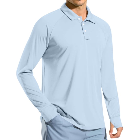 Cxenplz Men's Shirt Long Sleeve Golf Shirts Quick Dry Sun Protection Lightweight 3-Button Performance Work Fishing Athletic Tops