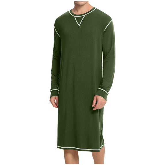 Cxenplz Mens Nightgown Long Sleeve Lounge Sleep Shirt Pajama Soft Big and Tall Nightshirt Comfy Loose Nightwear S-3XL