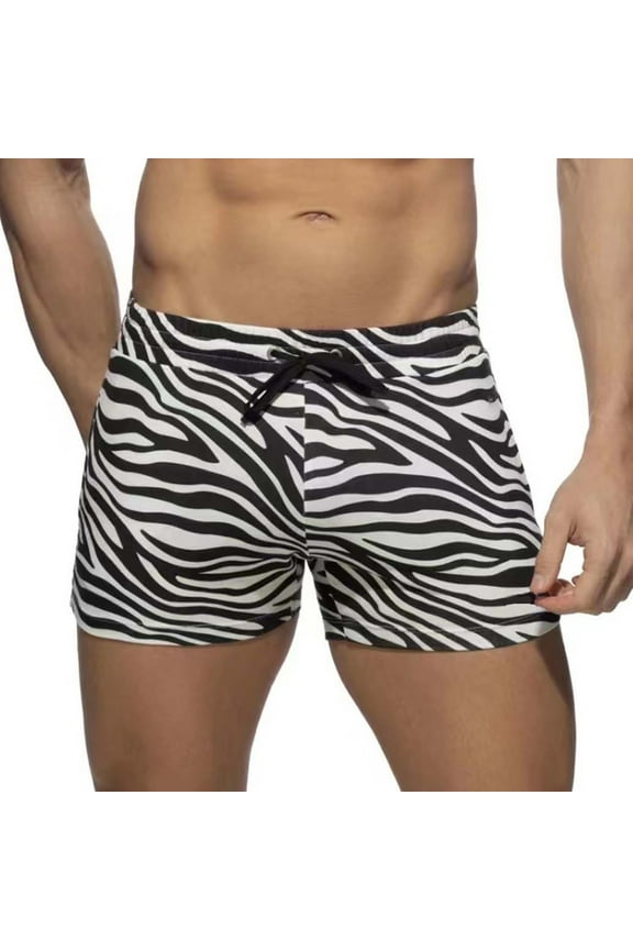Mens Swim Trunks Cozy Elastic Waist Drawstring Boxer Shorts Patchwork Inseam Swimshorts Super Soft Zebra Striped Print Shorts Beach Undershorts
