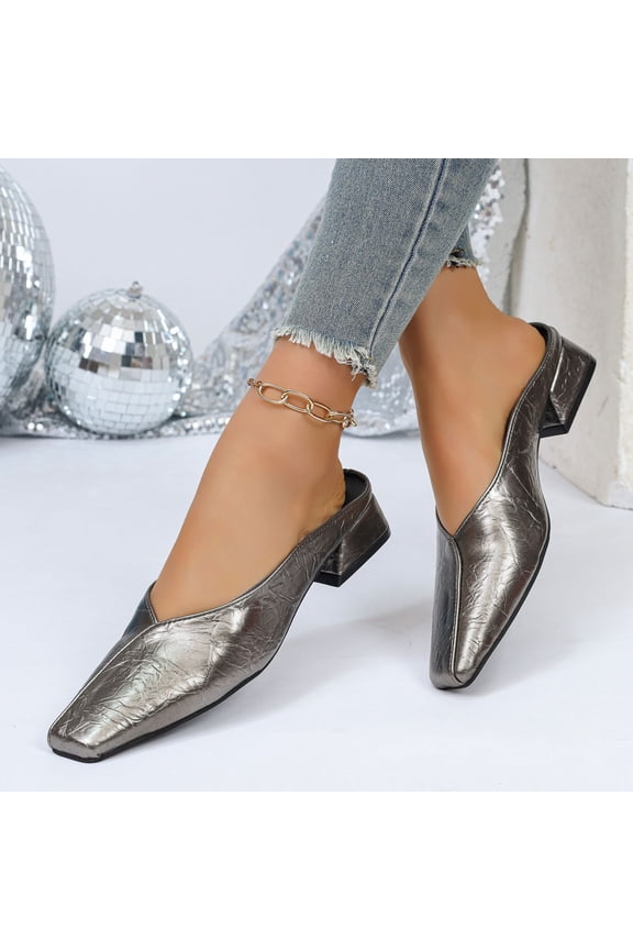 Mesh Mules for Women Close Pointed Toe Kitten Heels Slip on Backless Wedding Casual Dress Shoes