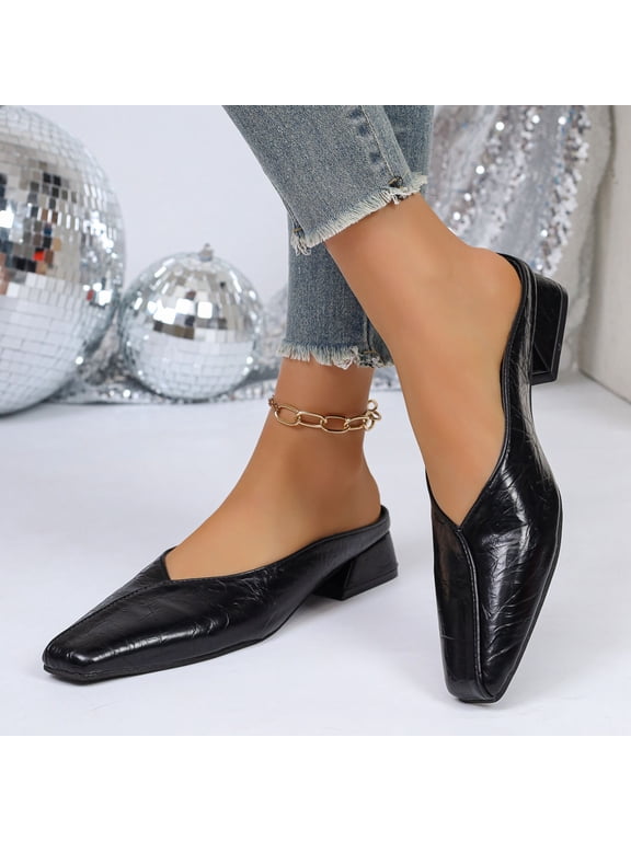 Mesh Mules for Women Close Pointed Toe Kitten Heels Slip on Backless Wedding Casual Dress Shoes
