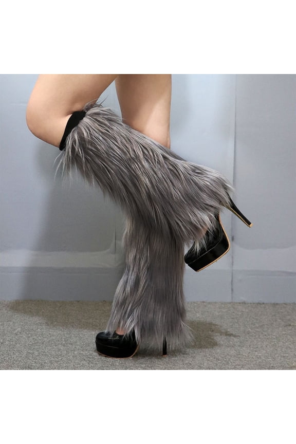 Plush Leg Warmers for Women Soft Furry Boot Toppers Ribbed Elastic Top Fuzzy Leg Covers Winter Accessory