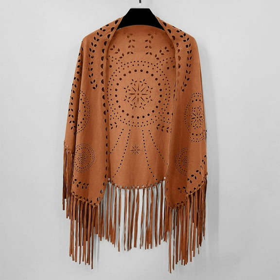 Cxenplz Shawls for Women Fringed Western Wrap Scarf Hollow Stole Cape Scarf with Long Tassels