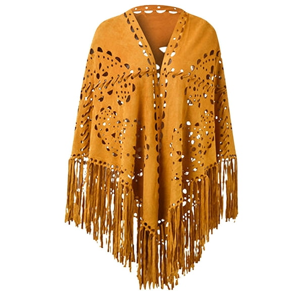 Cxenplz Shawls for Women Fringed Western Wrap Scarf Hollow Stole Cape Scarf with Long Tassels