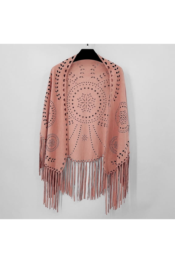 Shawls for Women Fringed Western Wrap Scarf Hollow Stole Cape Scarf with Long Tassels