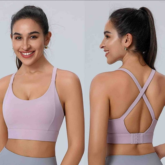 Cxenplz Sports Bras for Women High Support Running Criss Cross Strappy Bra Crop Top Full Coverage Wire Free Bralettes Lightly Lined Bra